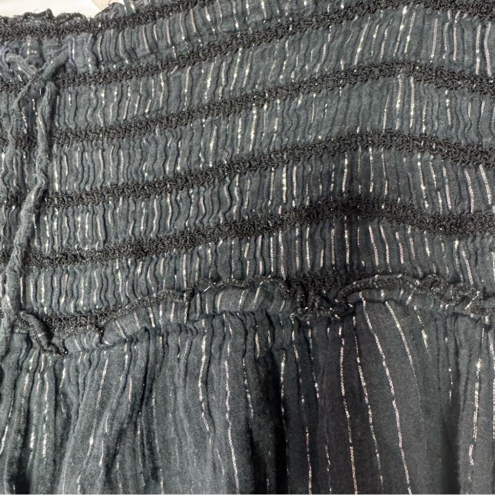 Skirt/dress sparkly thread stripes black silver waist tie up flowy maxi cute - Picture 5 of 9